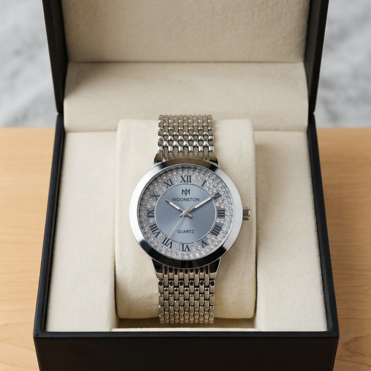 Moonston Silver Stainless Steel Quartz Watch for Men