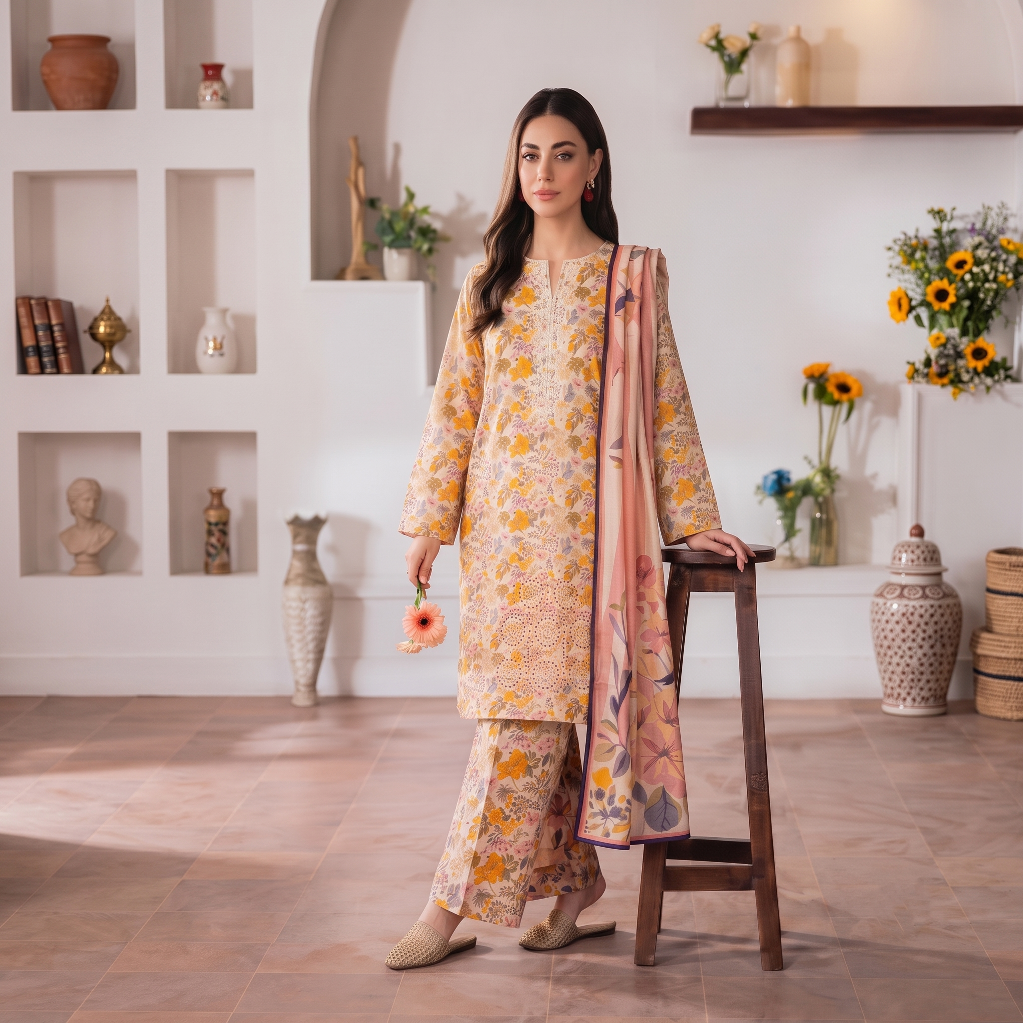 Zellora Peach Bloom Embroidered Lawn Suit – Unstitched