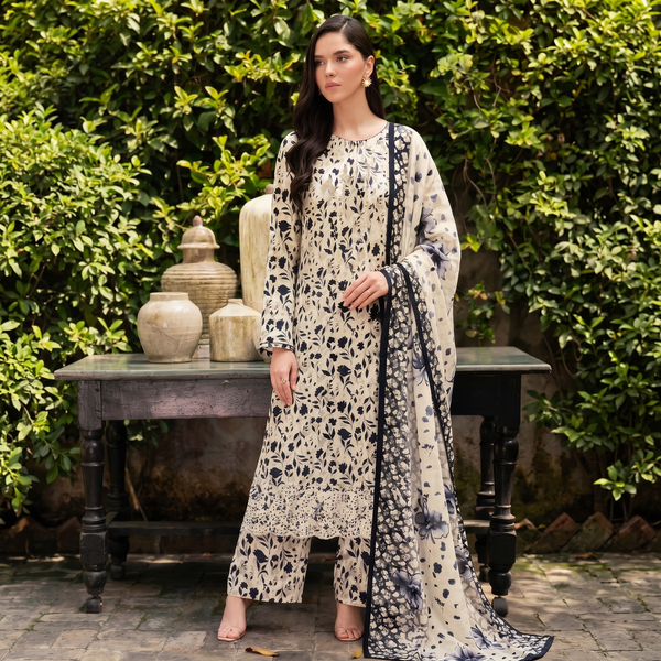 Zellora Ivory Bloom Chikankari Lawn Suit – Unstitched