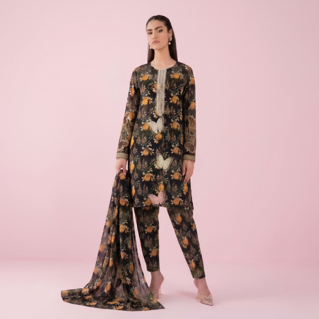 Zellora Midnight Bloom Embroidered Lawn 3 Piece Suit