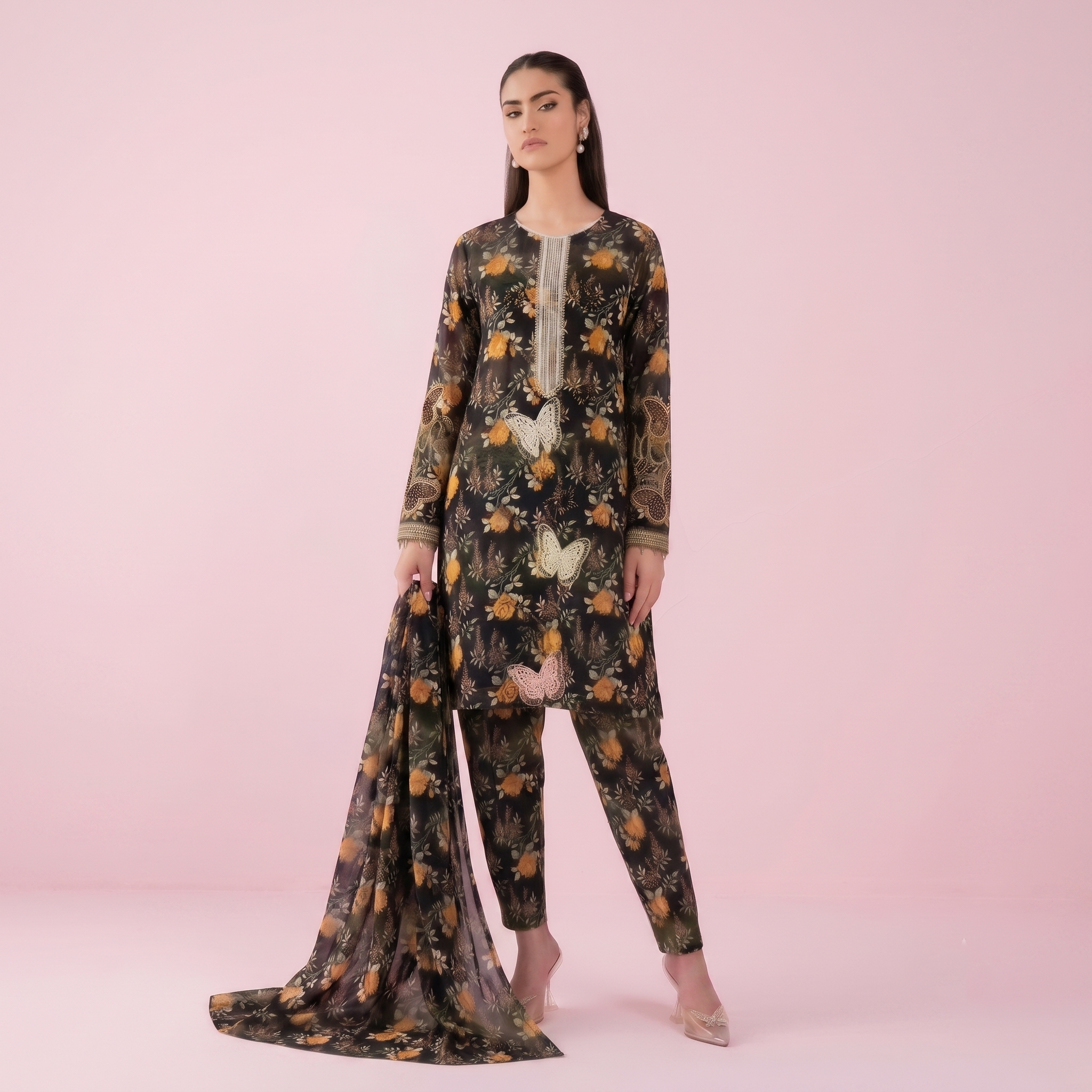 Zellora Midnight Bloom Embroidered Lawn 3 Piece Suit