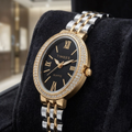 Timeees Women's Oval Black & Gold Quartz Watch