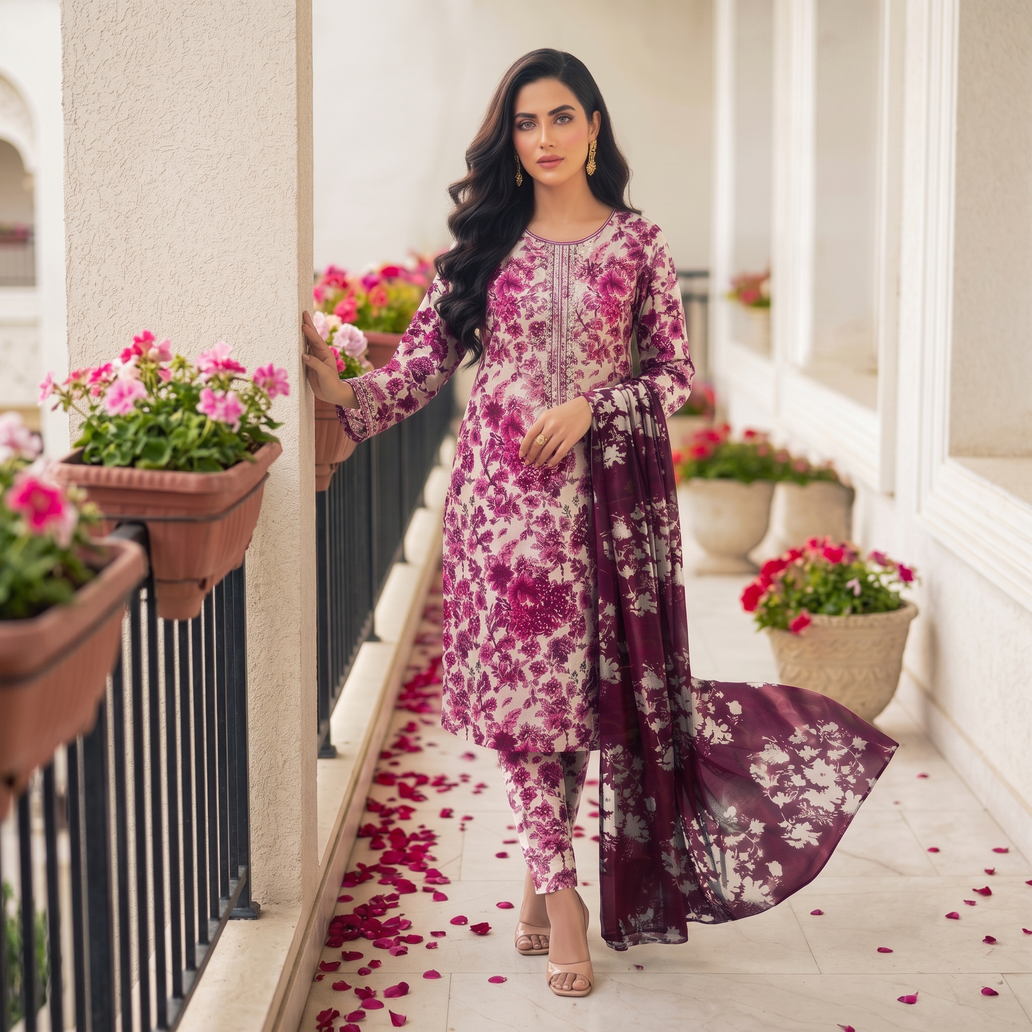 Zellora Embroidered Lawn 3-Piece Suit – Plum Blossom Elegance