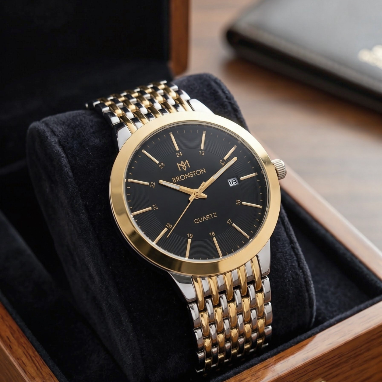 Bronston Two-Tone Stainless Steel Gents Watch – Black Dial