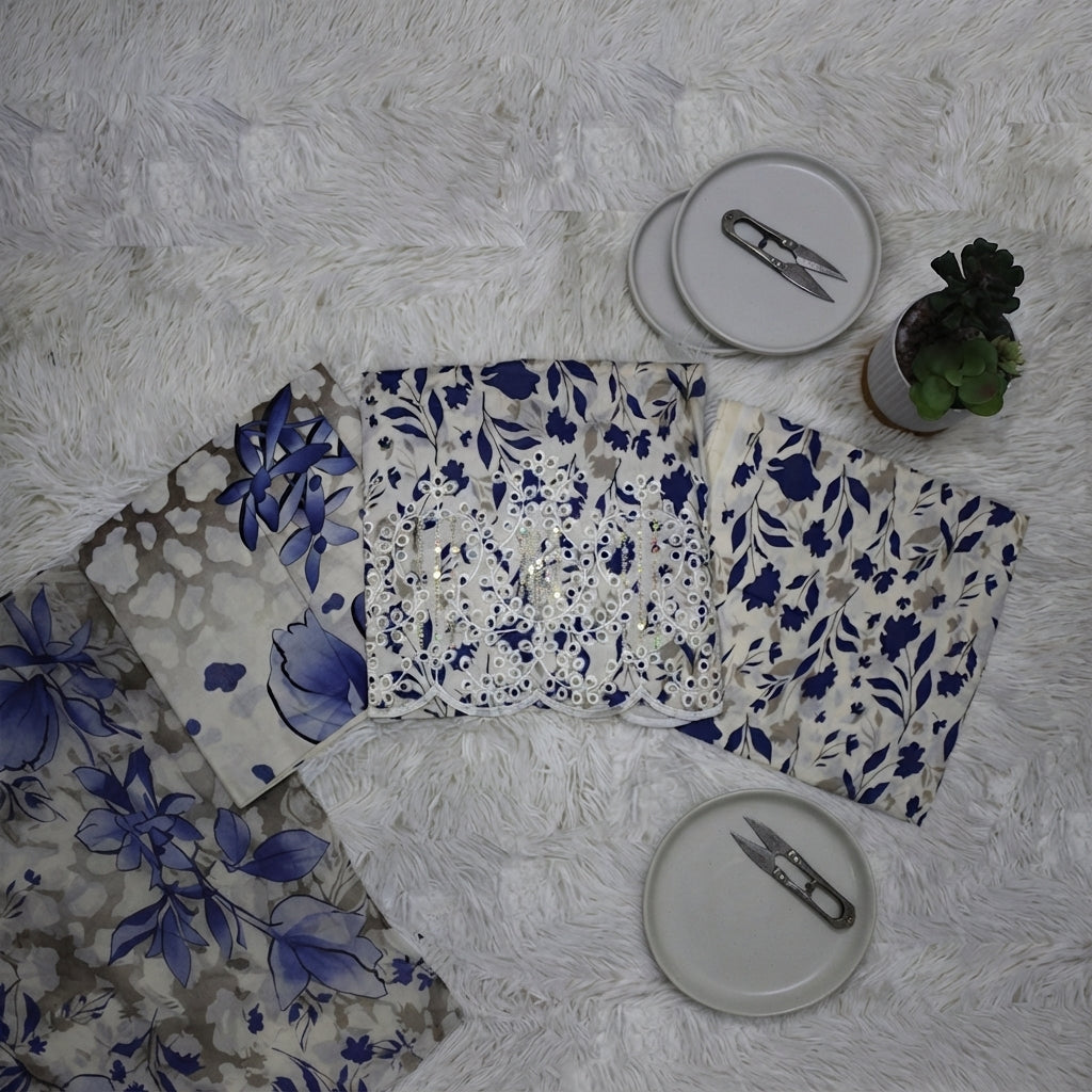 Zellora Blue Bloom Unstitched Chikankari Lawn Suit