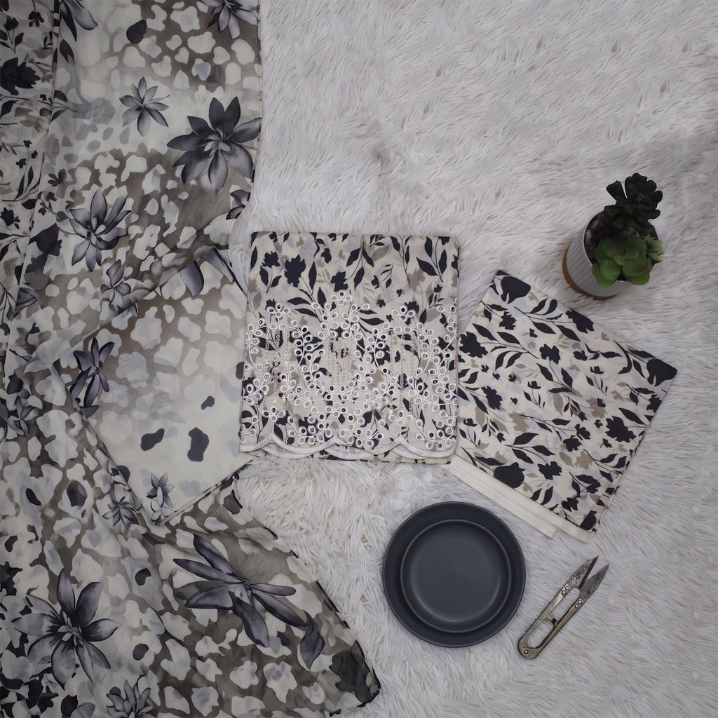 Zellora Ivory Bloom Chikankari Lawn Suit – Unstitched