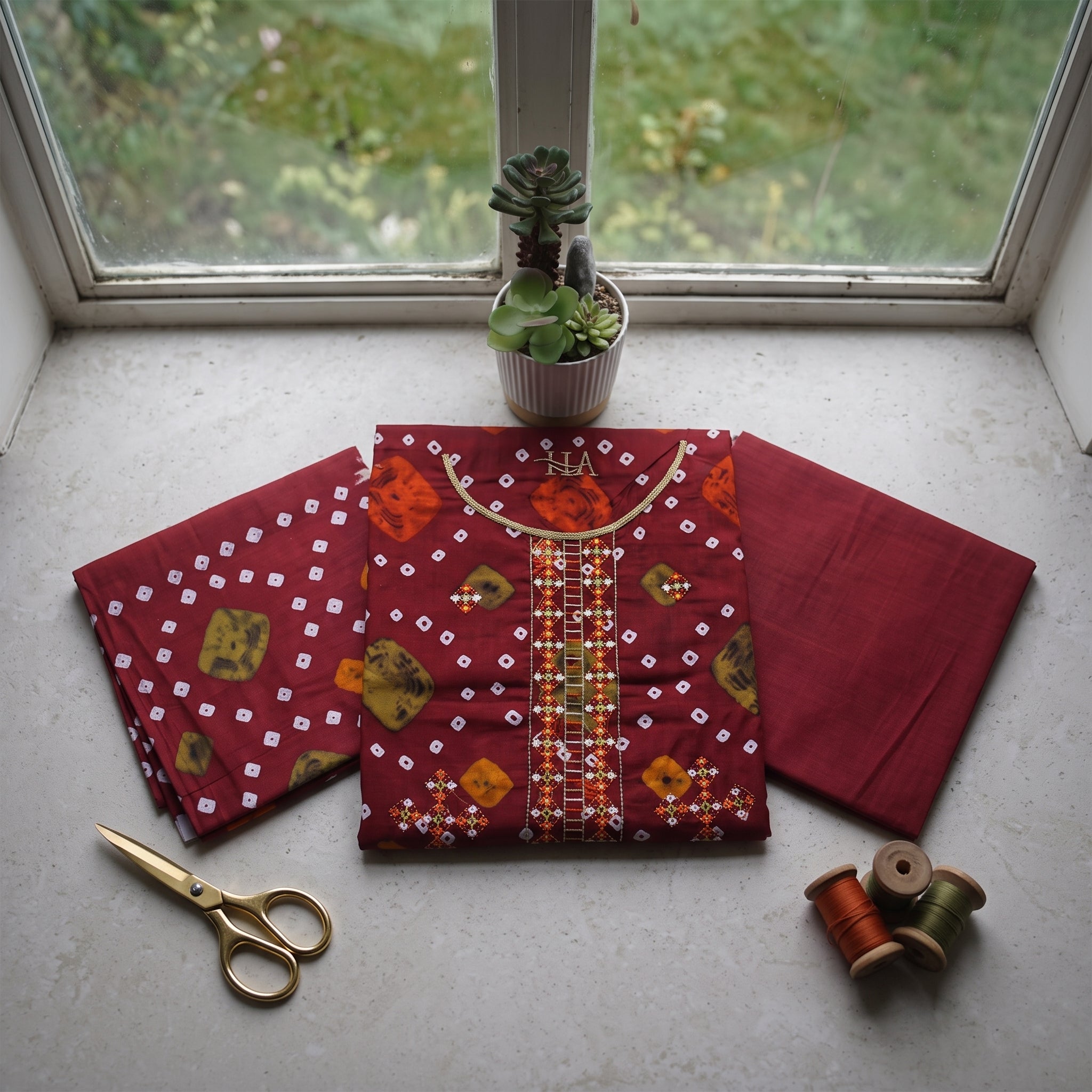 Zellora Embroidered Lawn 3-Piece Suit – Maroon Festive Collection