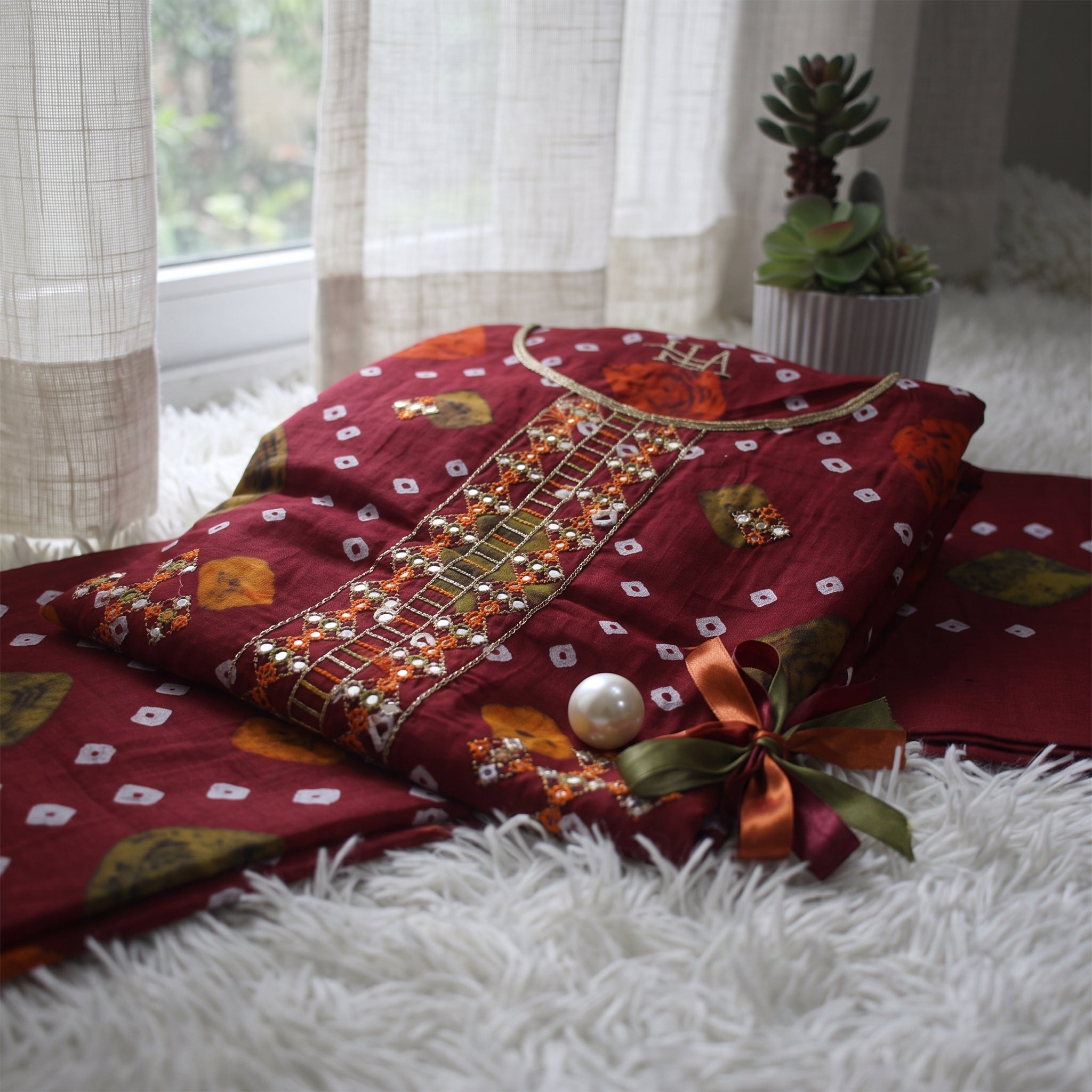Zellora Embroidered Lawn 3-Piece Suit – Maroon Festive Collection