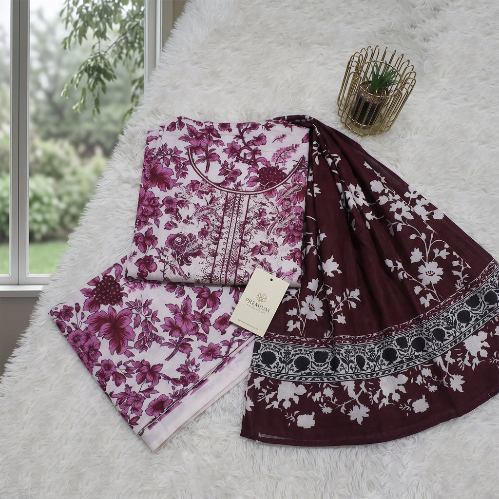 Zellora Embroidered Lawn 3-Piece Suit – Plum Blossom Elegance