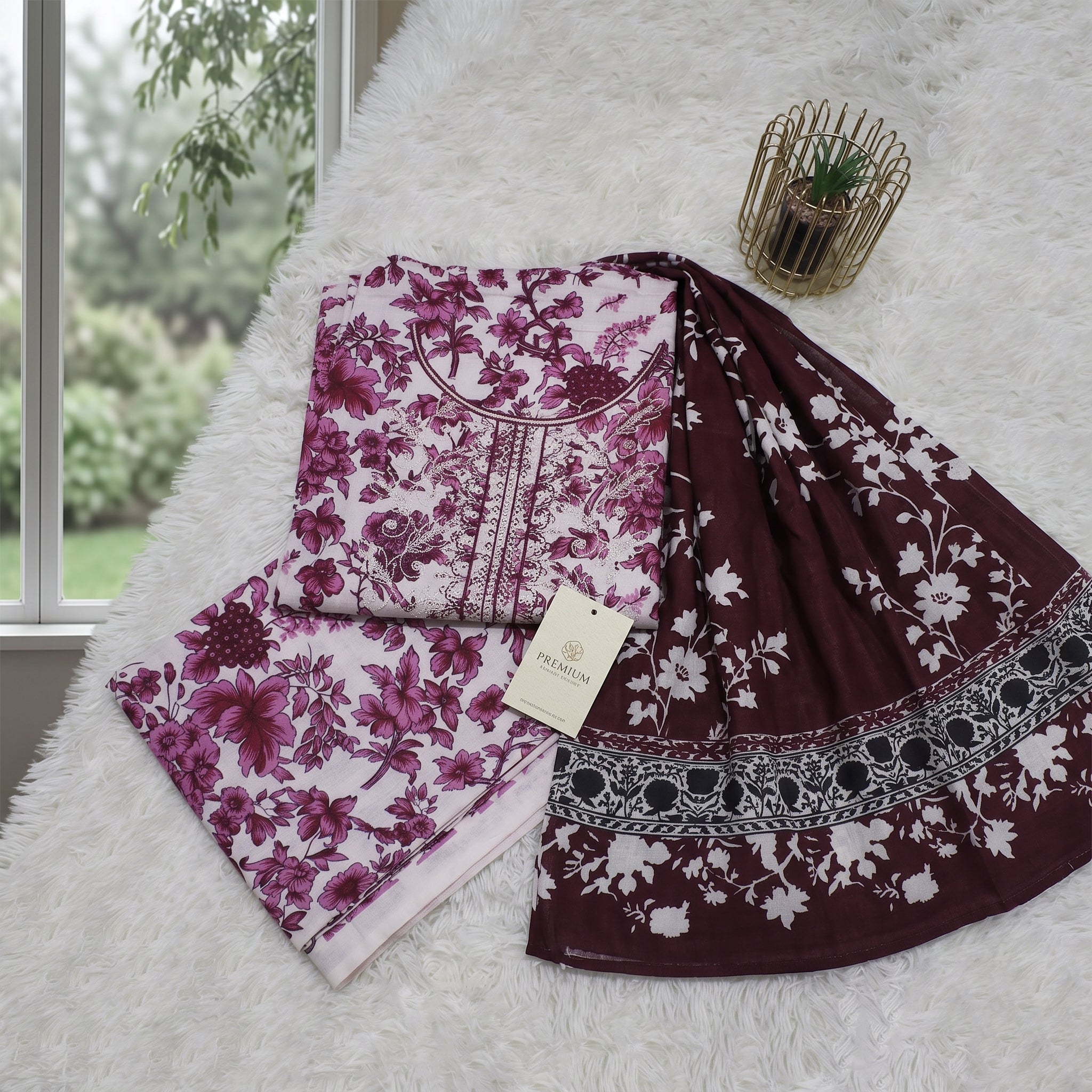Zellora Embroidered Lawn 3-Piece Suit – Plum Blossom Elegance