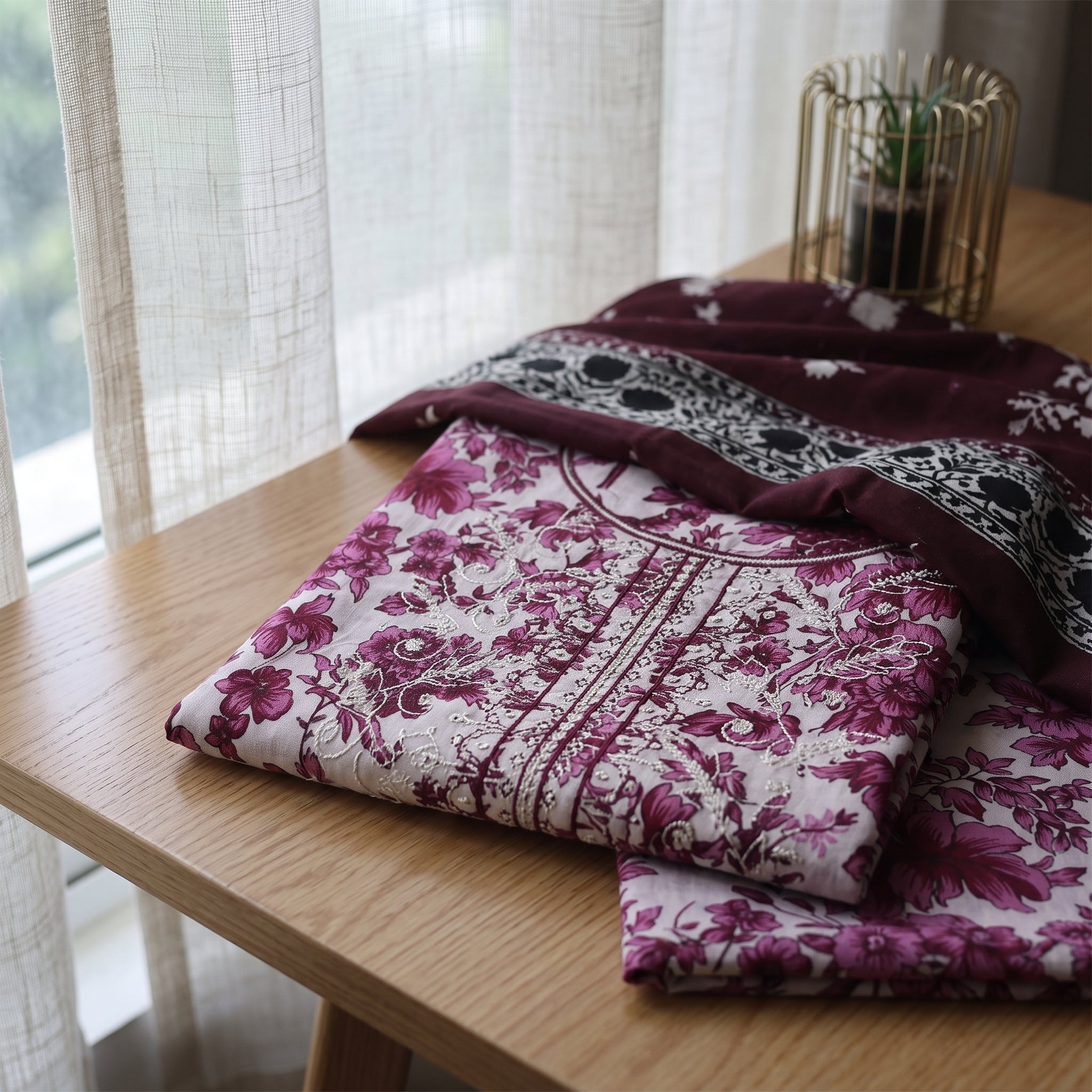 Zellora Embroidered Lawn 3-Piece Suit – Plum Blossom Elegance