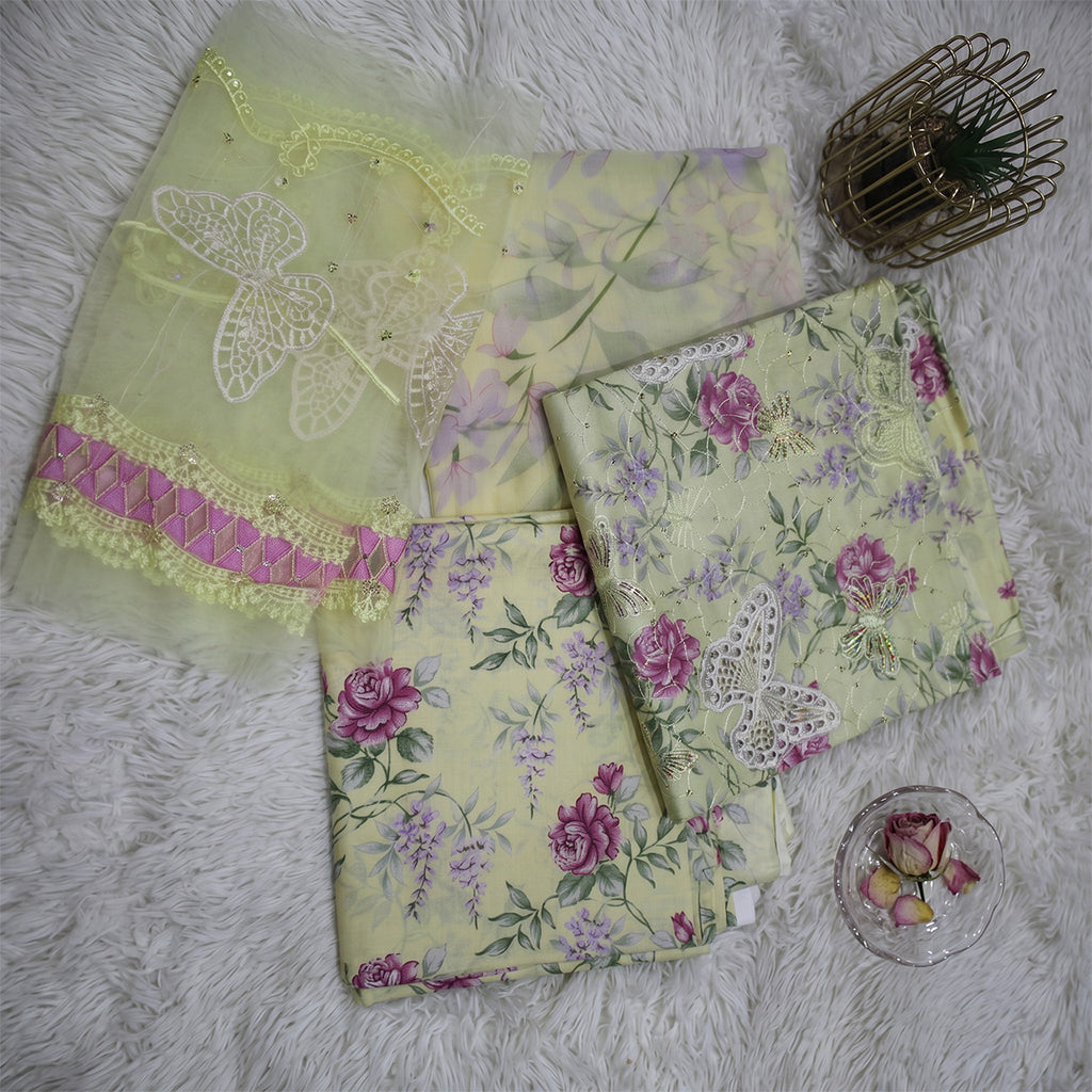 Zellora Lemon Bloom Embroidered Lawn Suit – Unstitched 3PC