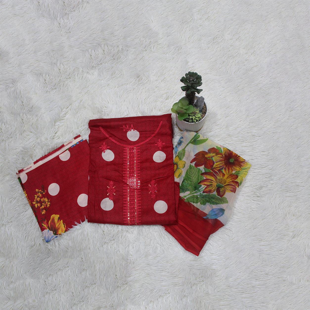 Zellora Ruby Red Embroidered Lawn 3 Piece Unstitched Suit