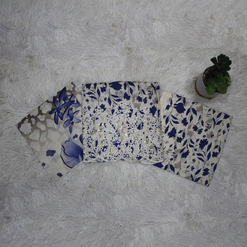 Zellora Blue Bloom Unstitched Chikankari Lawn Suit