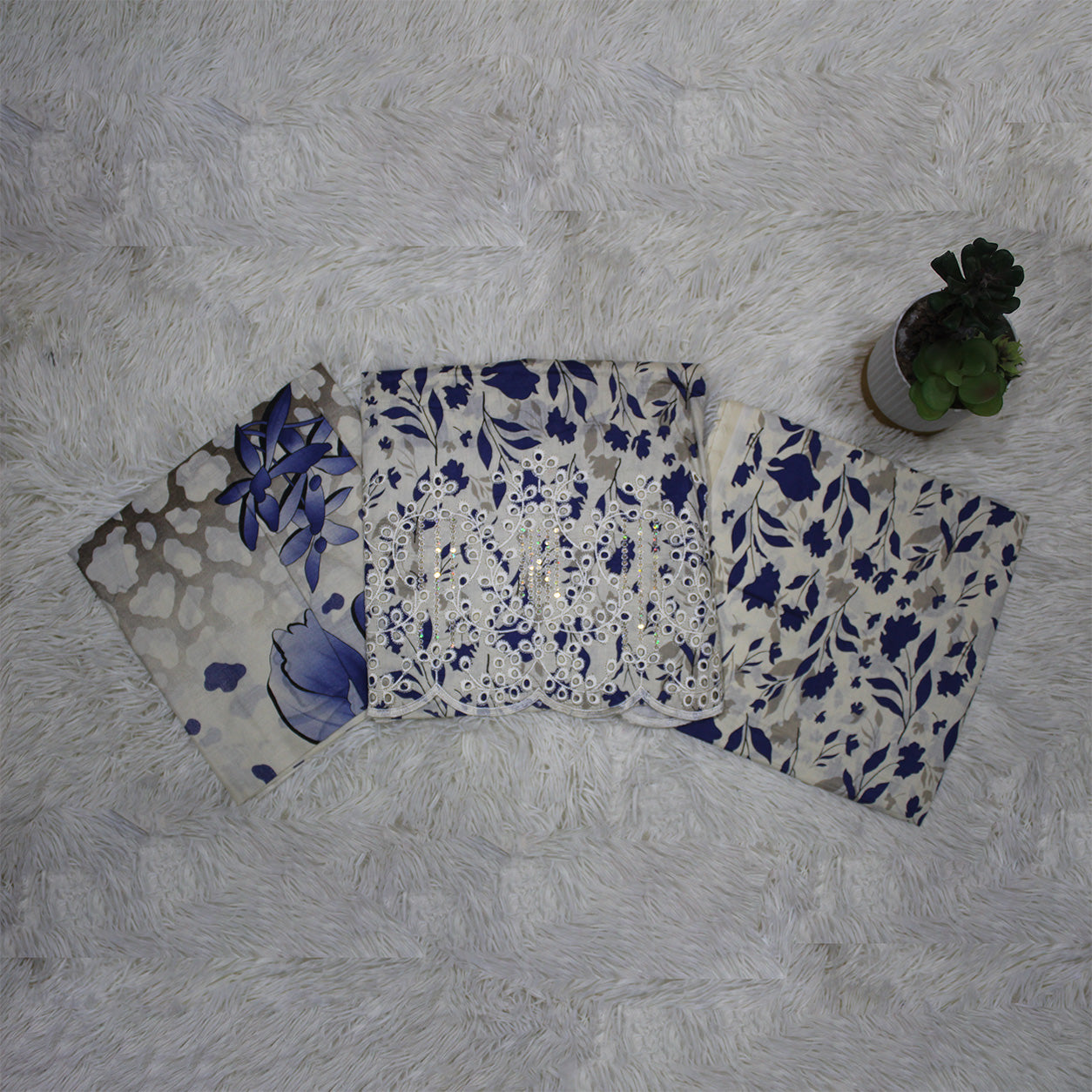 Zellora Blue Bloom Unstitched Chikankari Lawn Suit