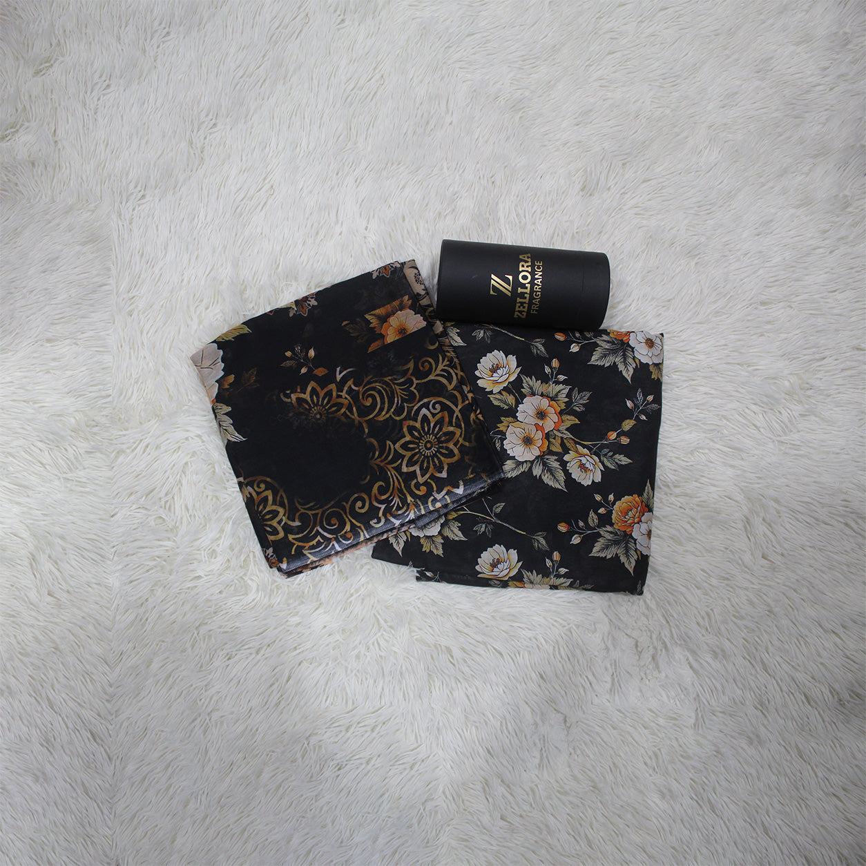 Zellora Printed Lawn 3 Piece Suit – Black Floral Print with Printed Dupatta