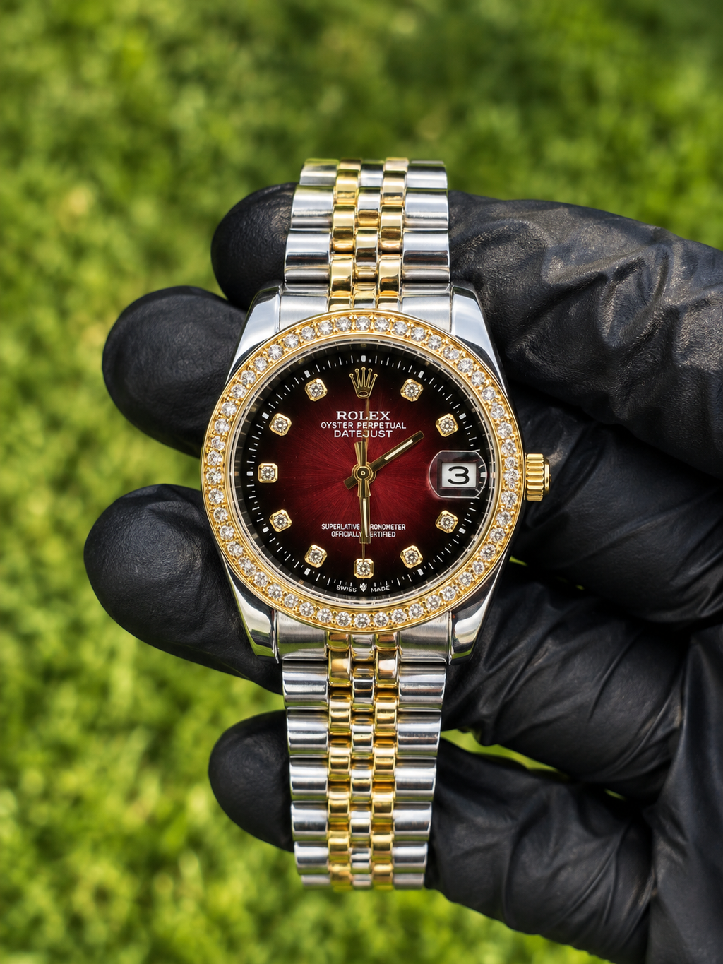 Rolex Ladies Luxury Red Dial Watch