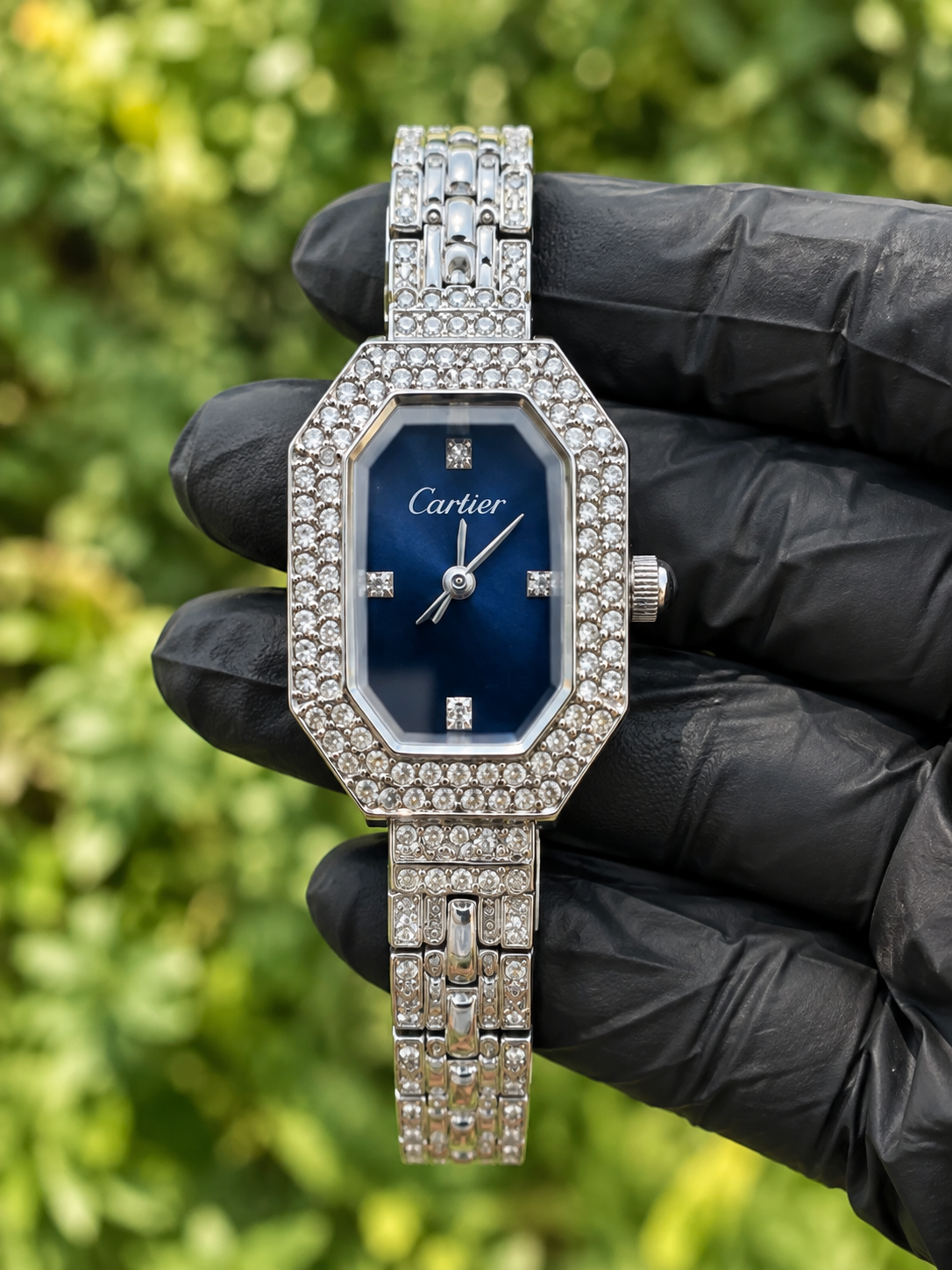 Cartier Blue Crystal Octagon Ladies Watch