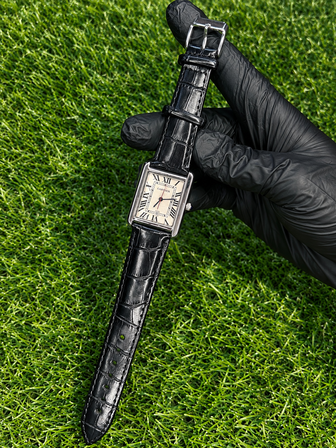 Cartier Style Men’s Watch – Black Leather Strap & Roman Dial