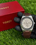 Tissot Luxury Chronograph Watch – Silver Dial Brown Leather Strap