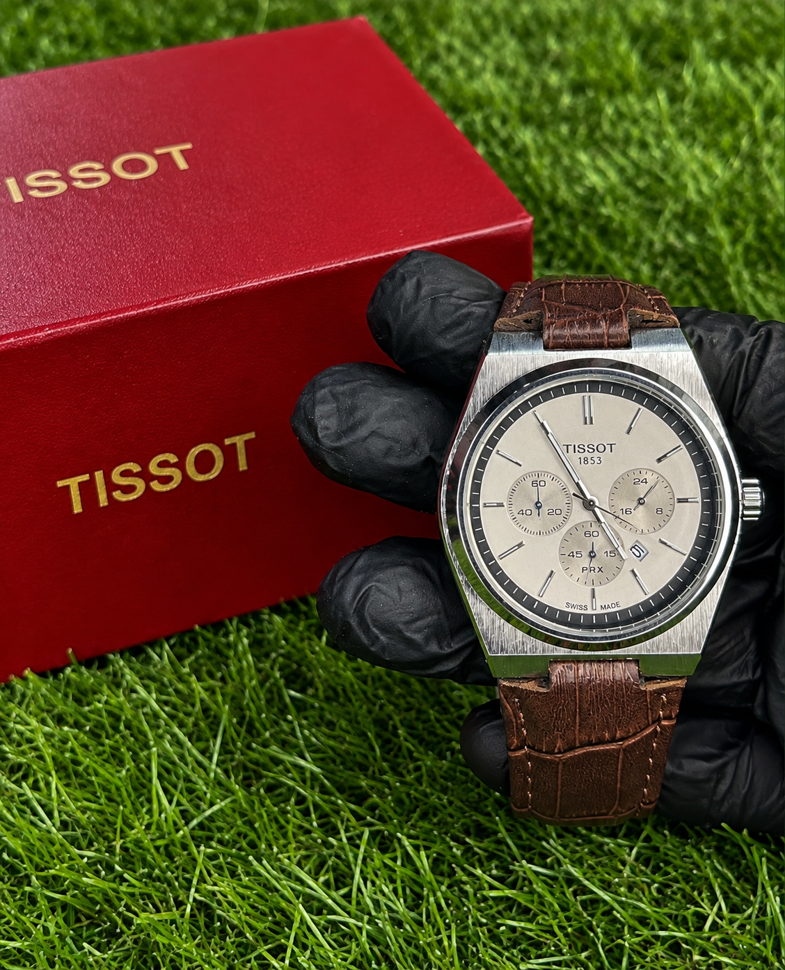 Tissot Luxury Chronograph Watch – Silver Dial Brown Leather Strap
