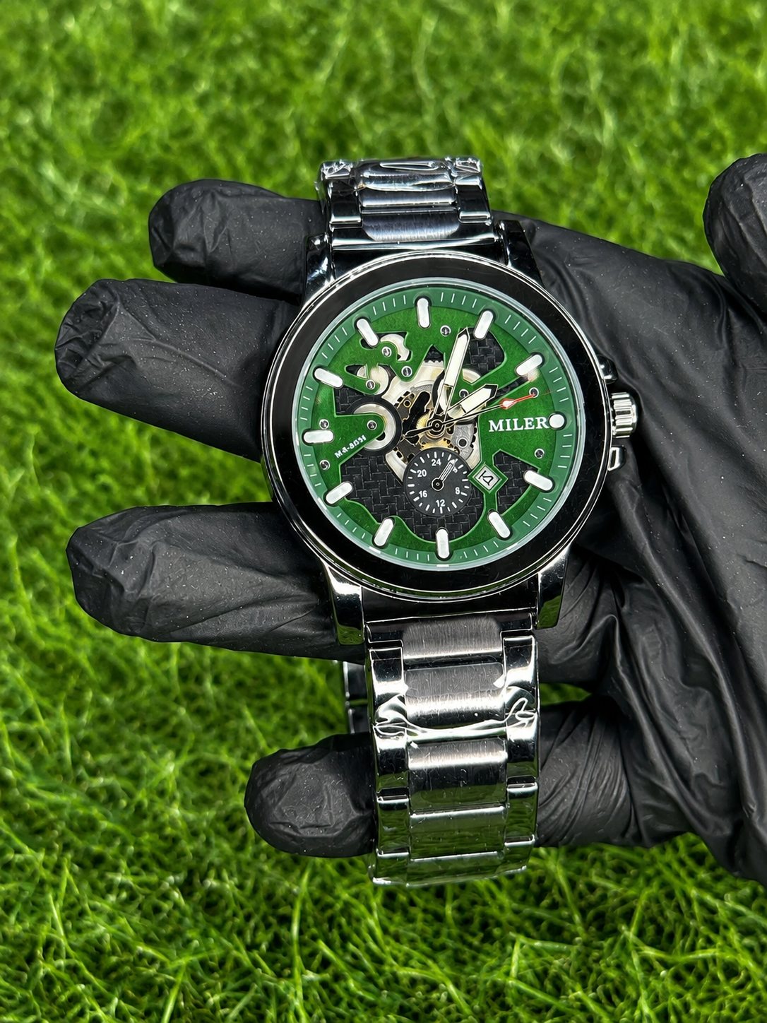 Miler Green Skeleton Watch – Luxury Stainless Steel Watch
