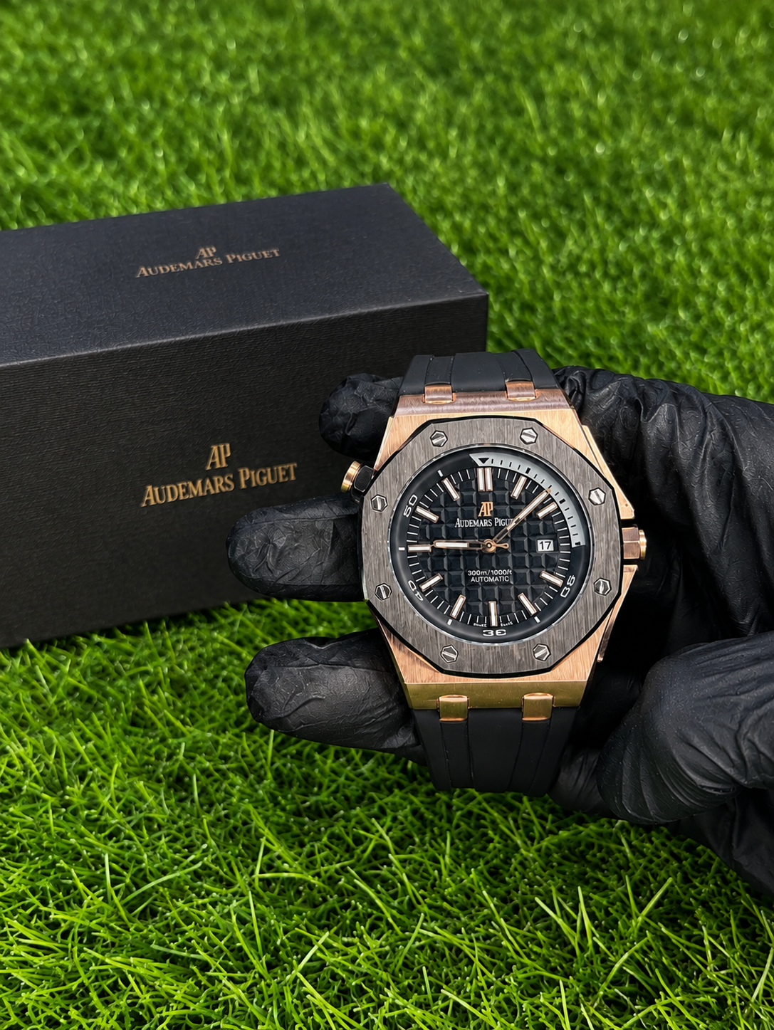 AP Luxury Automatic Watch – Black Dial Rose Gold Sport Design