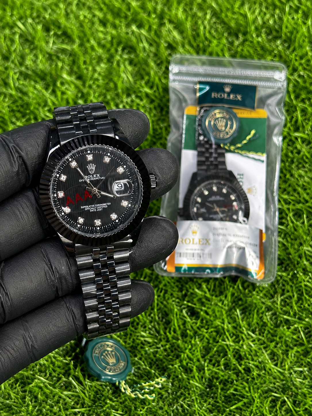 Black Luxury Men’s Watch – Rolex Style Date Display
