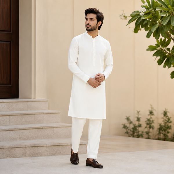Supershine Prisma Cotton Unstitched Suit White Khas