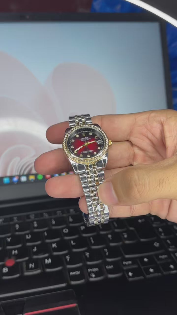 Rolex Ladies Luxury Red Dial Watch
